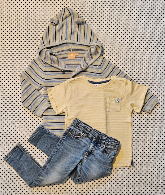 Kids | Junge | Unisex | 3-tlg. Set: Strickjacke, T-Shirt und Hose, Gr. 98